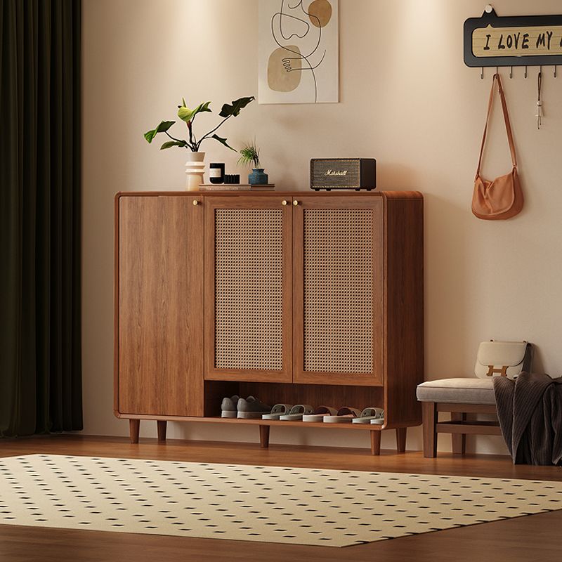 藤编实木鞋柜玄关复古风家用门口收纳室内客厅隔断阳台储物柜高级