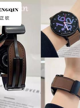 头层牛皮适用华为gt5手表新款疯马纹真皮表带gt3progt4磁吸GT5硅