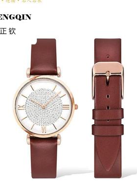 朗动表带 适用于阿玛尼满天星白月光手表表带真皮牛皮超薄表带