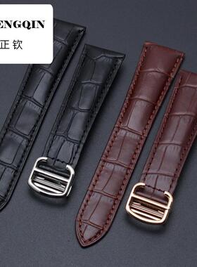 真皮手表带 适配卡地亚坦克伦敦solo男女 折叠扣平口单尾款20/22