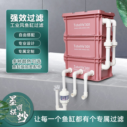 工业风内置周转箱粉色金鱼缸过滤器变频水泵外内置天雁止逆阀过滤