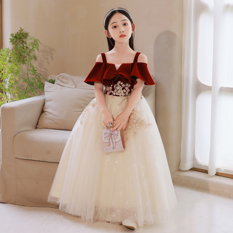 儿童礼服公主裙女童生日主持人高端晚礼服高级感模特走秀吊带