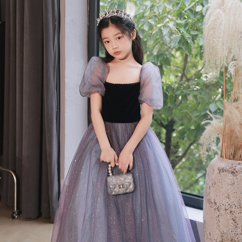 花童婚礼小女孩丝绒礼服时尚女童主持人钢琴演出服生日公主裙