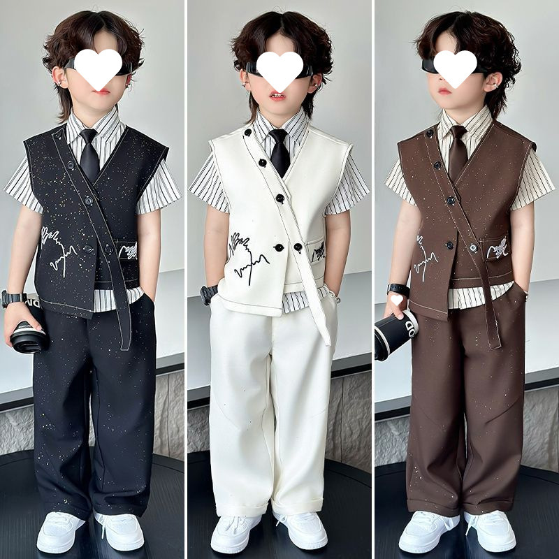 男孩夏季主持人儿童礼服套装男童花童服装钢琴闪亮新款演出服