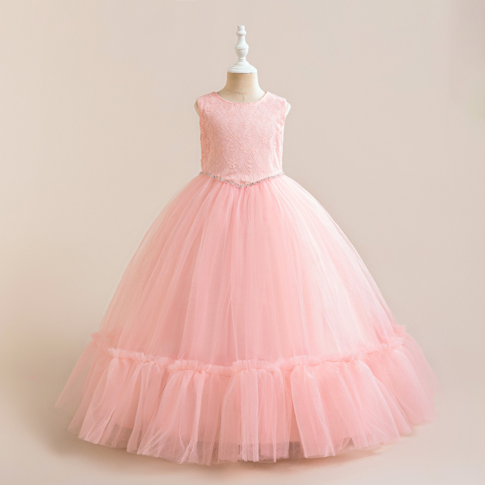 欧美新款儿童礼服中长礼服裙女童婚纱礼服网纱公主蓬蓬裙表演