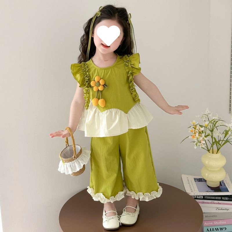 女童向日葵套装夏装2025新款洋气套装儿童飞袖女宝宝夏季两件