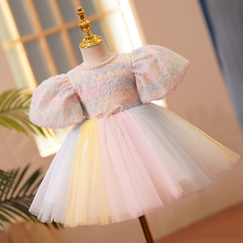 儿童礼服公主裙花童婚礼小女孩蓬蓬裙女童周岁生日钢琴演奏