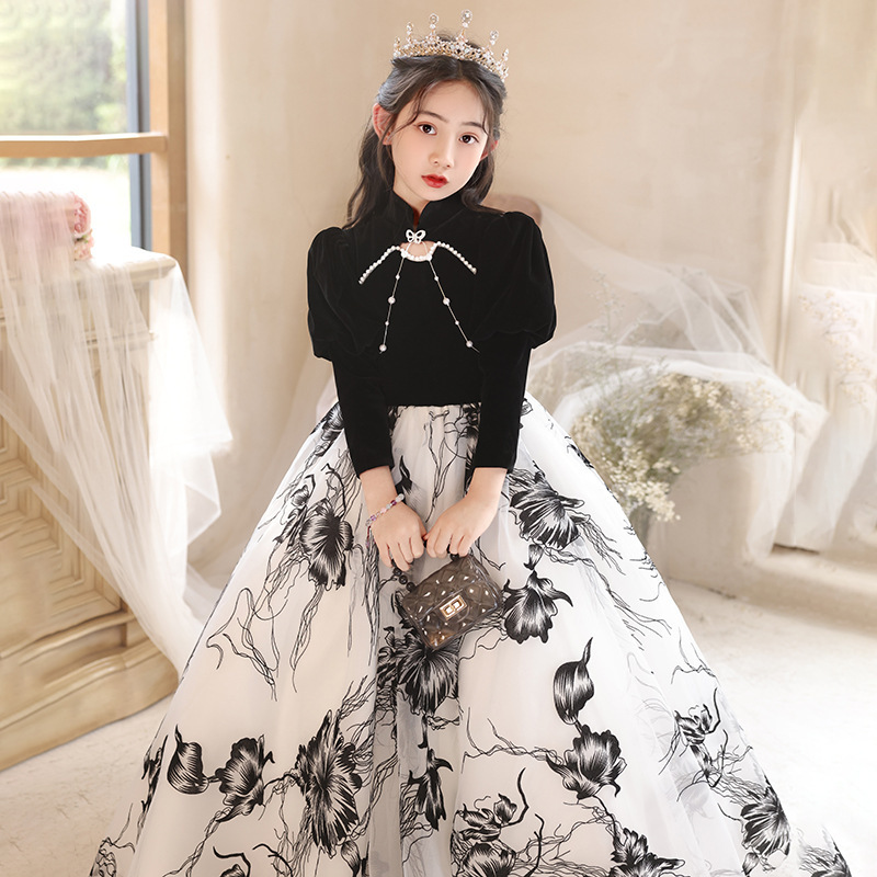 儿童礼服公主裙赫本风女童礼服轻奢小众高端生日公主裙洋气长袖