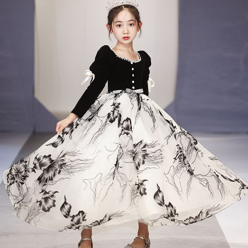 儿童晚礼服2025新款长袖生日小主持人公主裙钢琴演奏演出服