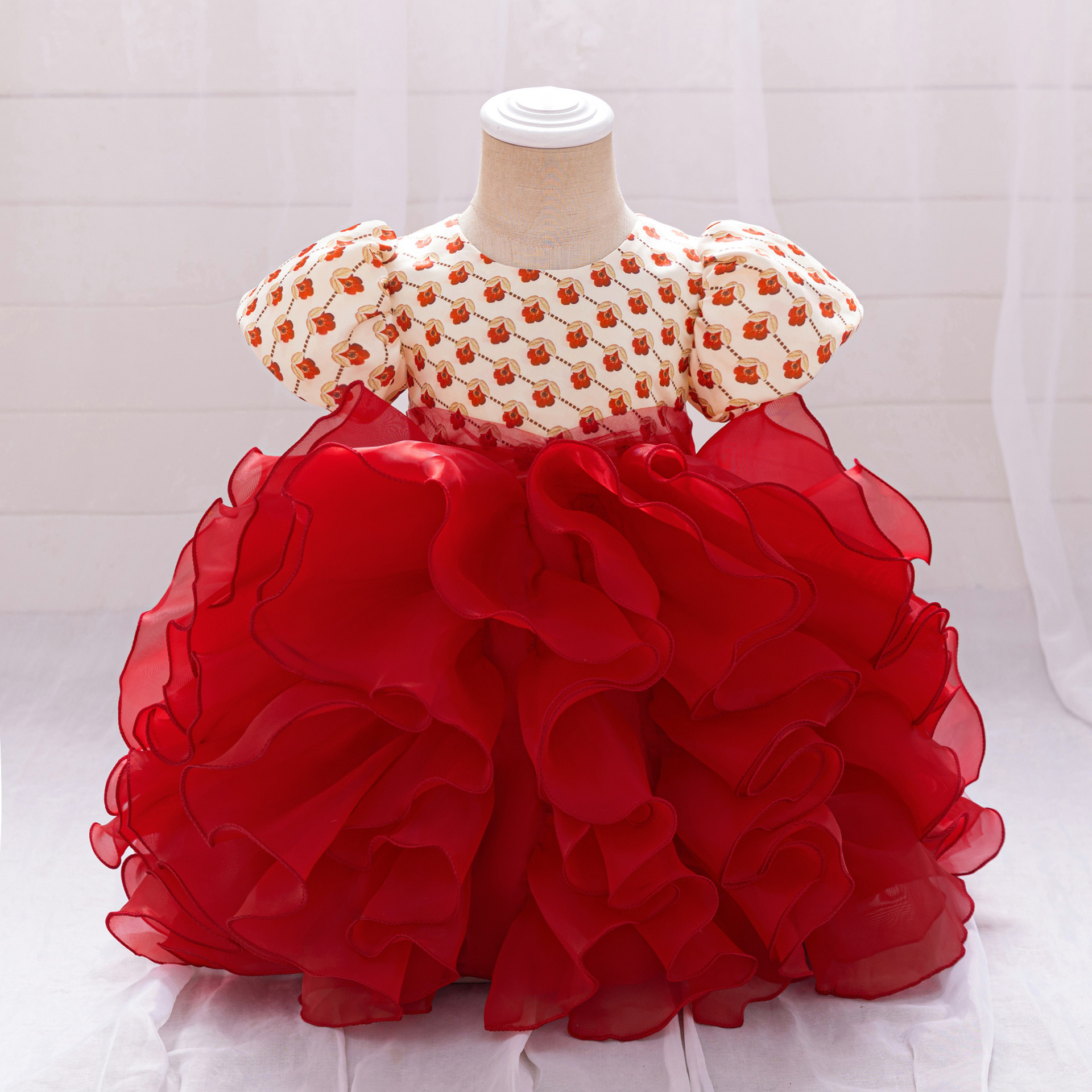 儿童礼服蓬蓬公主裙泡泡袖多层蛋糕礼服 小童连衣裙baby dresses