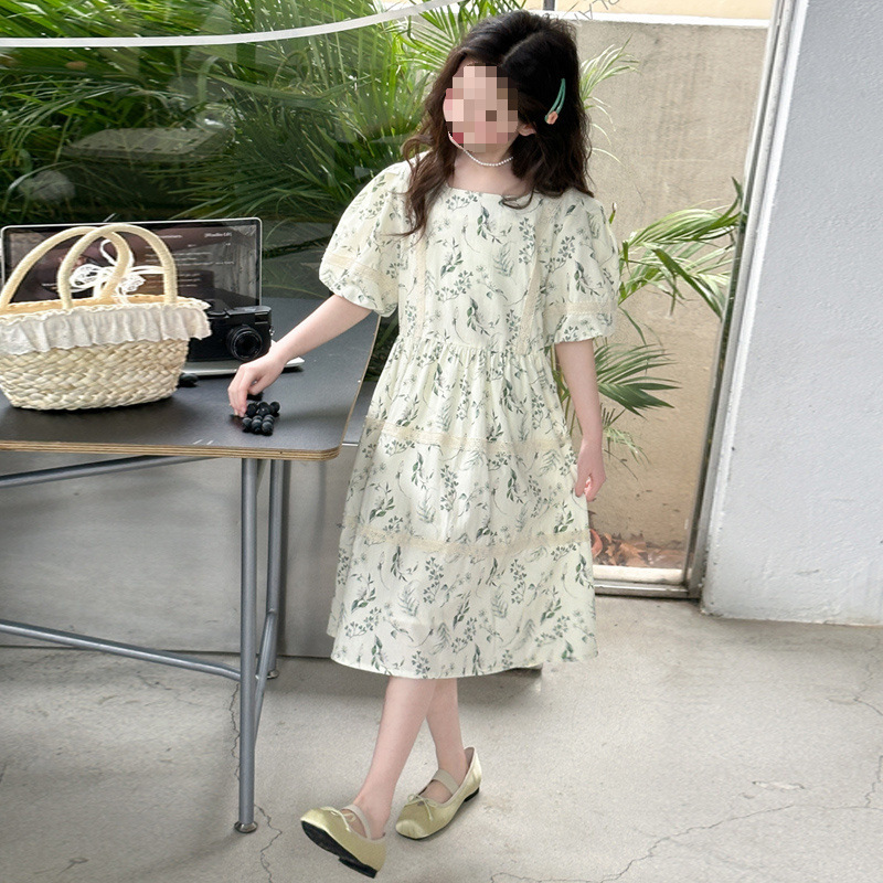 2025新款女童夏装连衣裙新款儿童洋气碎花裙女孩碎花泡泡公主裙