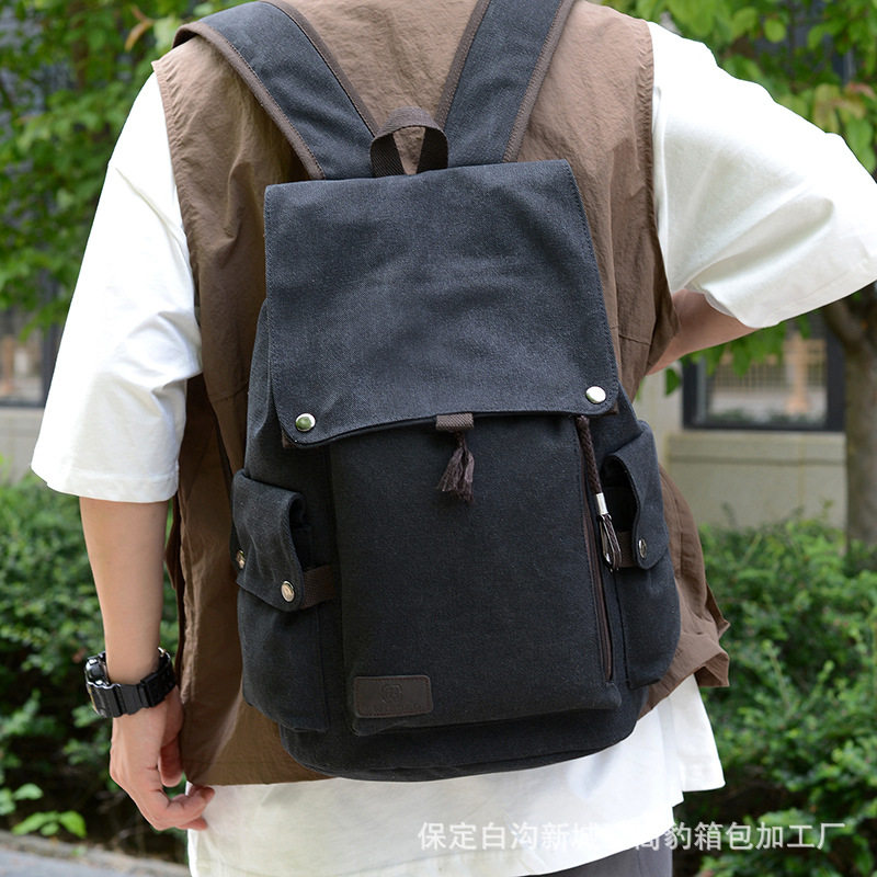 新款韩版帆布双肩包女学院风复古休闲书包男旅行包初中高中生背包
