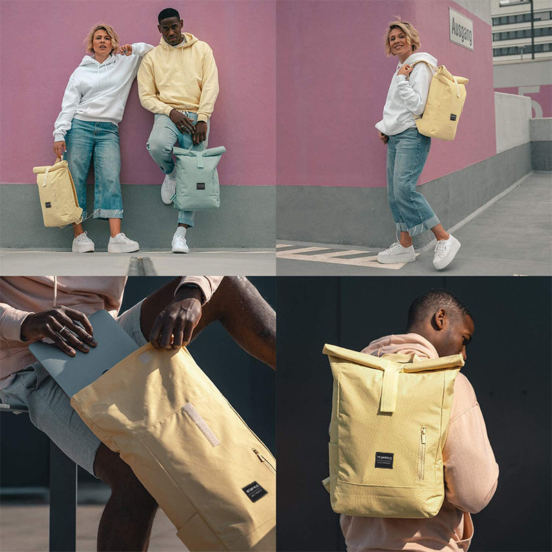 ins新款卷口背包欧美休闲时尚双肩包男士电脑背包大容量backpack