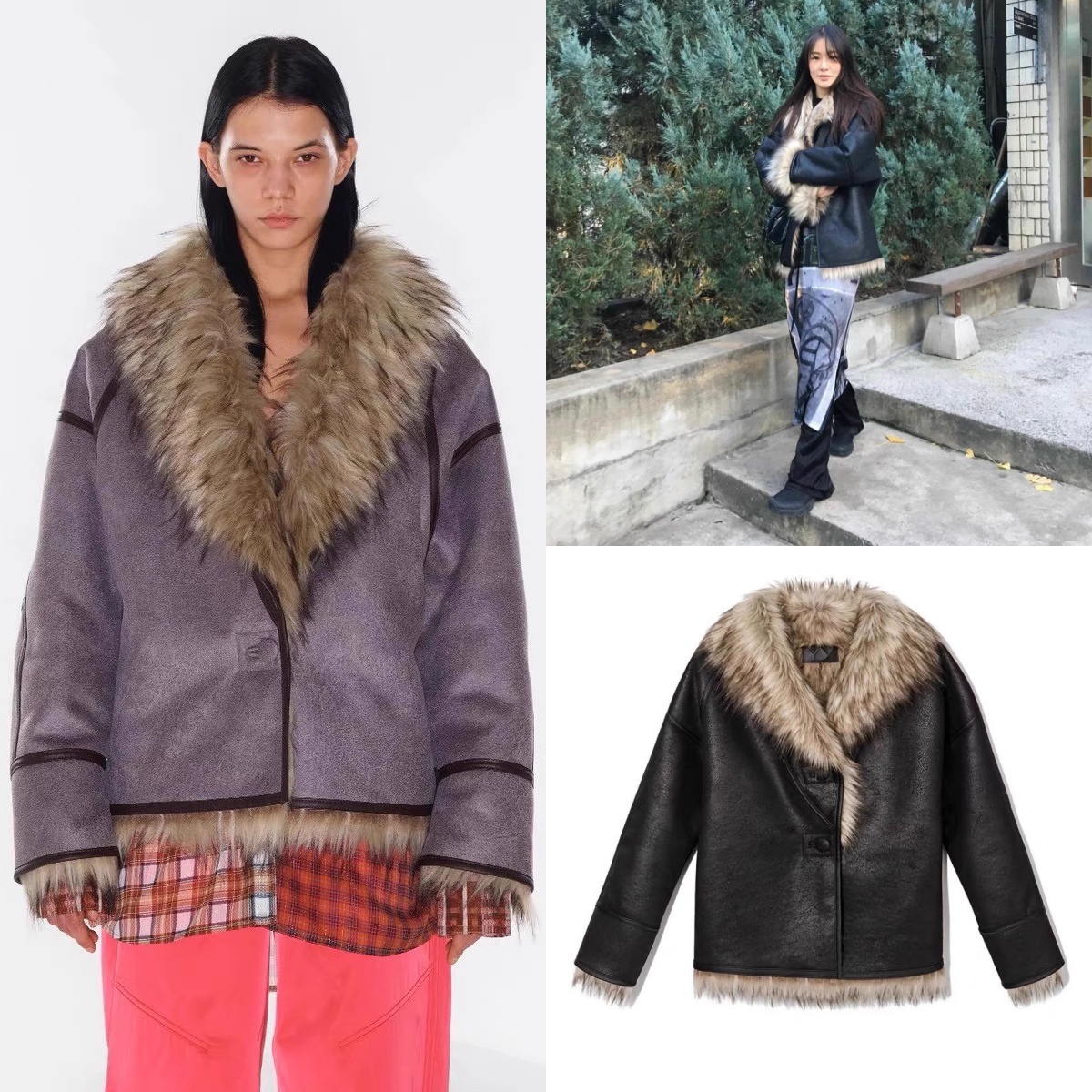 OPENYY双面穿人造皮毛一体外套