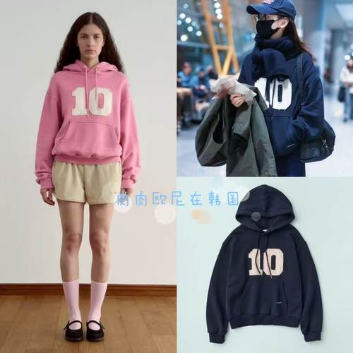 现货 sienne 25新款章若楠同款百搭贴布数字宽松休闲连帽套头卫衣