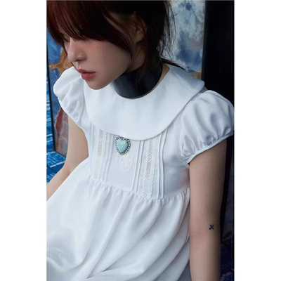 复古刺绣娃娃领泡泡袖连衣裙短裙
