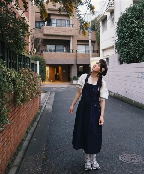现货韩国正品 Fletta 新款 可爱宽松工装纽扣背带裙高腰连衣裙女