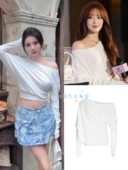 现货 T恤上衣女 辣妹斜肩百搭套指长袖 I.AM.GIA 易梦玲叶舒华同款