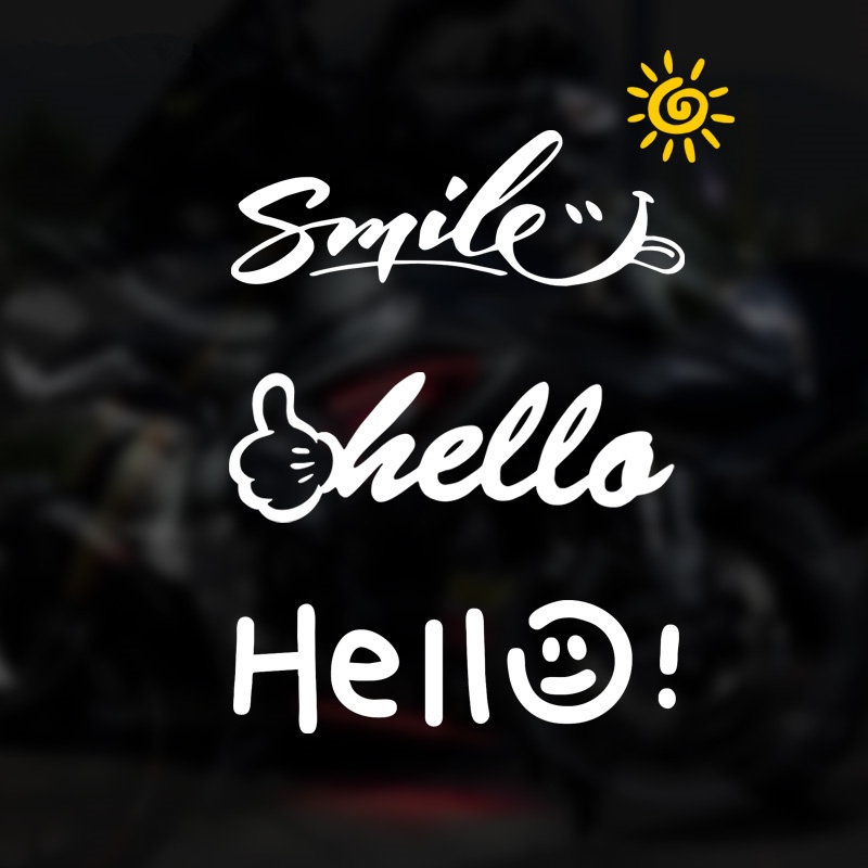 汽车创意个性文字hello笑脸表情贴纸微笑车贴电动摩托车反光车贴