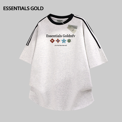 100%纯棉字母印花三条杠短袖T恤