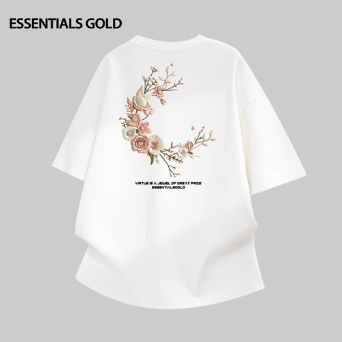 创意仿刺绣花卉字母印花短袖男女