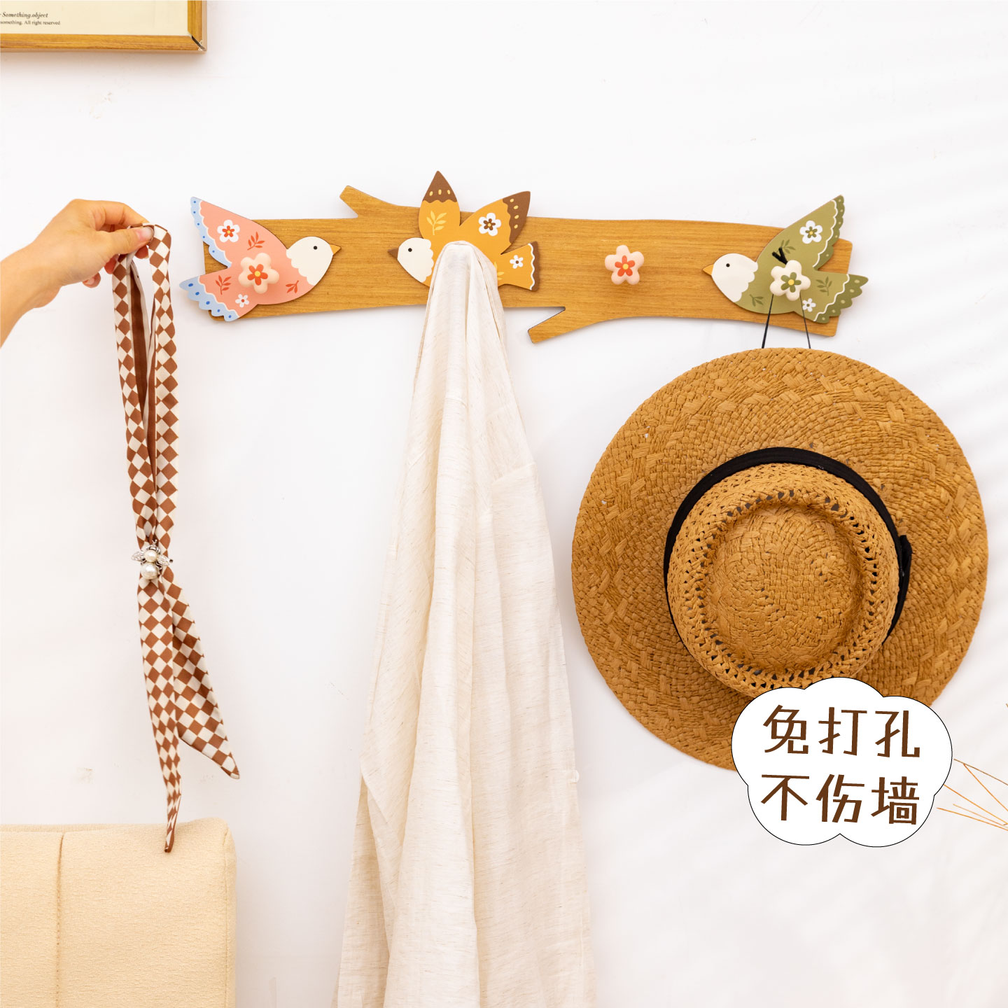 可爱飞鸟钥匙挂钩艺术墙贴收纳架图片