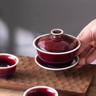 钧窑茶具窑变开片茶杯陶瓷三才碗复古泡茶壶盖碗logo定制高级礼品