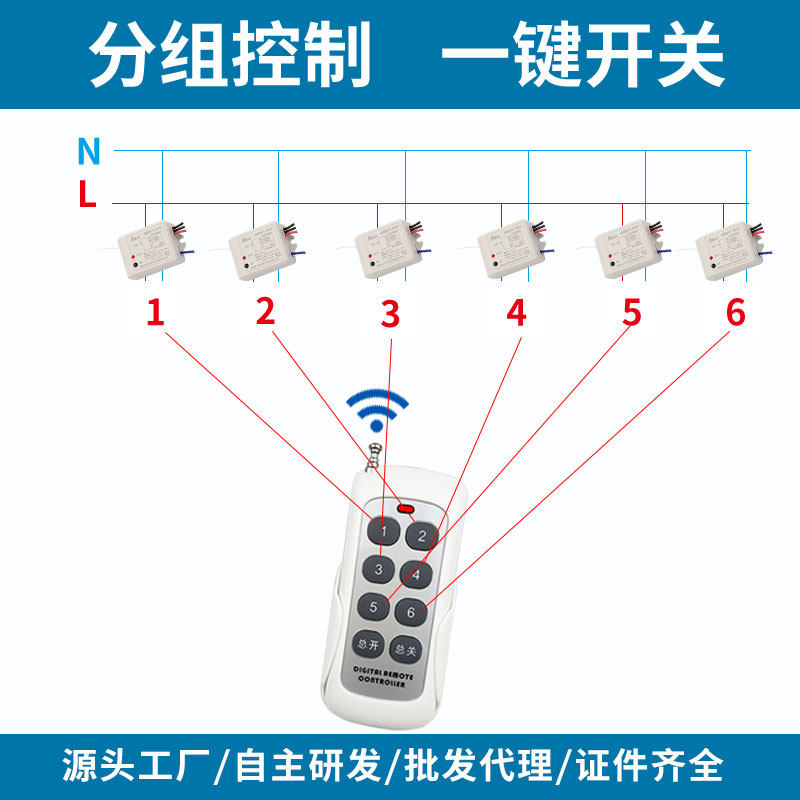 v控开关220遥伏家用灯具u店展厅摇控多路免布线电线无源控制器远
