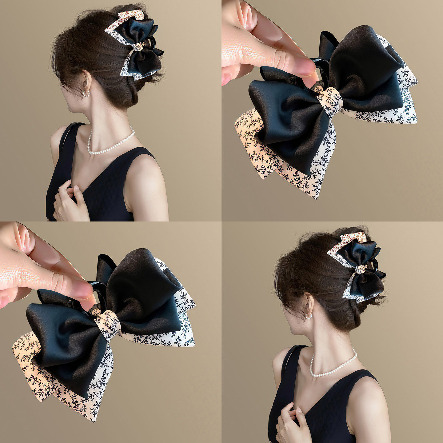 复古巴黎~高级感缎面碎花蝴蝶结抓夹2025新款后脑盘鲨鱼夹马尾夹,家庭/个人清洁工具,盘发器,淘宝优惠券,粉丝福利购,淘宝优惠卷