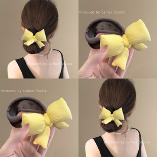 绵绵奶黄包~浅黄色蝴蝶结发圈韩系甜美百搭丸子头高弹力发绳发饰