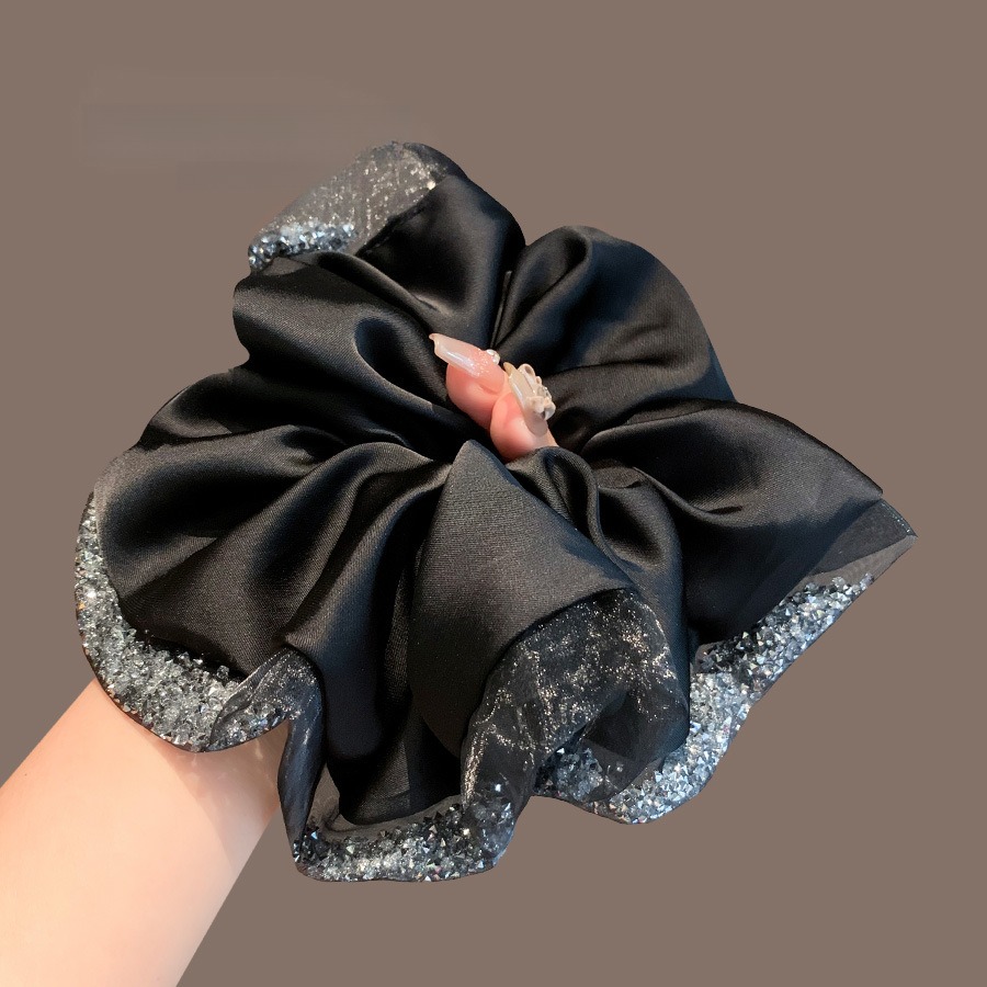 缎面高级感大号黑色肥肠圈2025新款水钻流沙裙摆发圈发绳洋气头花