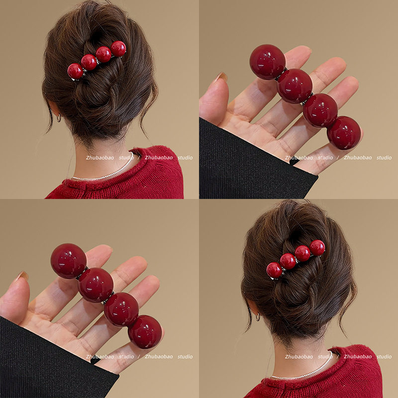 气质欧尼！糖葫芦一字夹！韩版百搭马尾夹盘发器洋气珍珠弹簧夹女