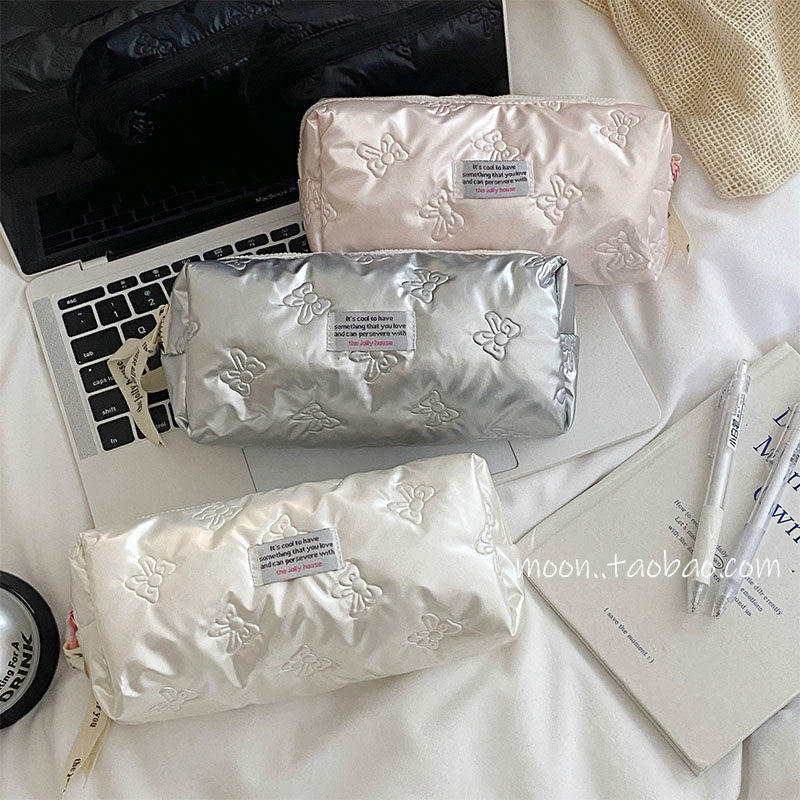 韩国ins风pu蝴蝶结笔袋2025新款女文具袋大容量收纳包学生铅笔盒