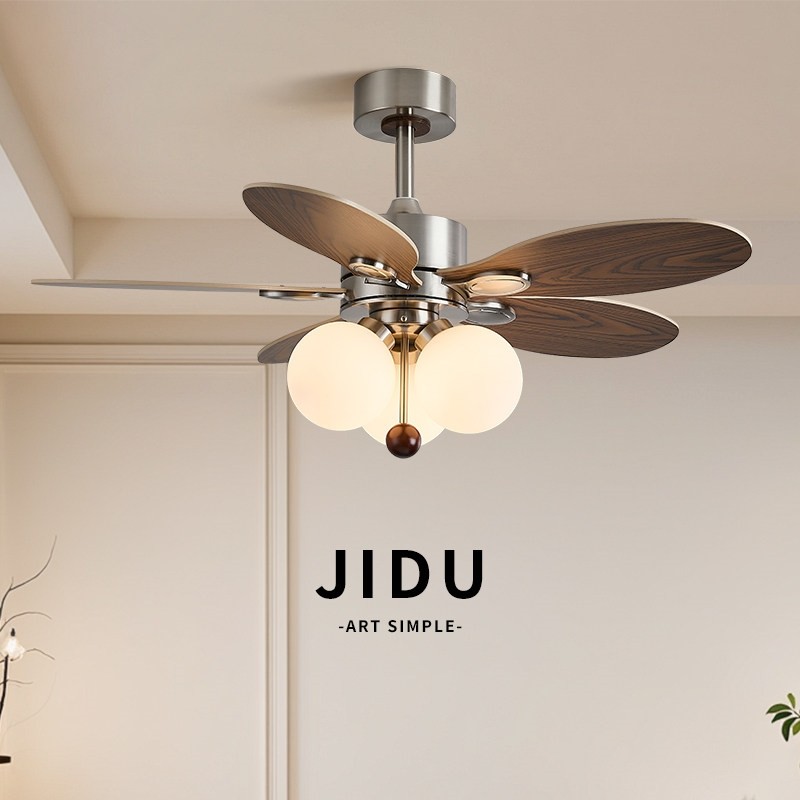几度中古风电扇灯餐厅卧室木叶法奶油中古风扇灯式复古吊扇灯客厅