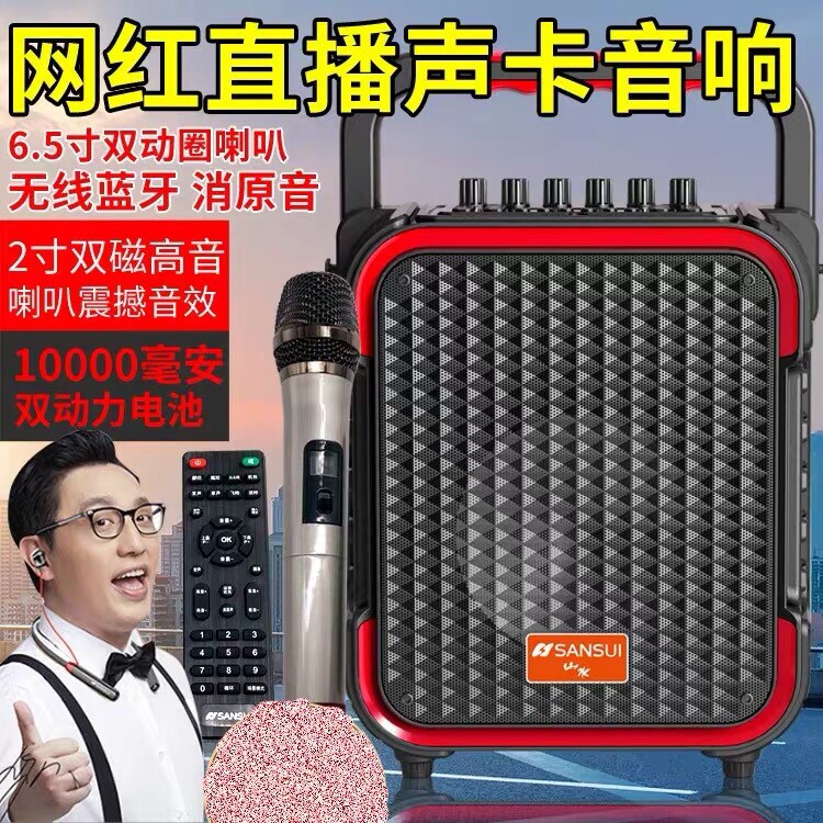 山水D9广场舞音响户外大音量便携话筒式手提蓝牙音箱k歌专用带