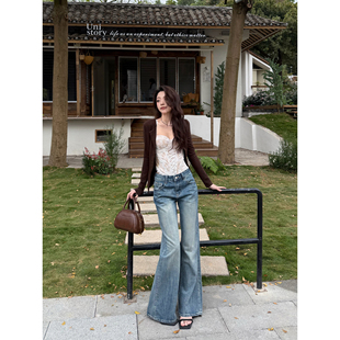 王家有鱼设计感中低腰刺绣2026春季新款百搭直筒阔腿牛仔裤显瘦女