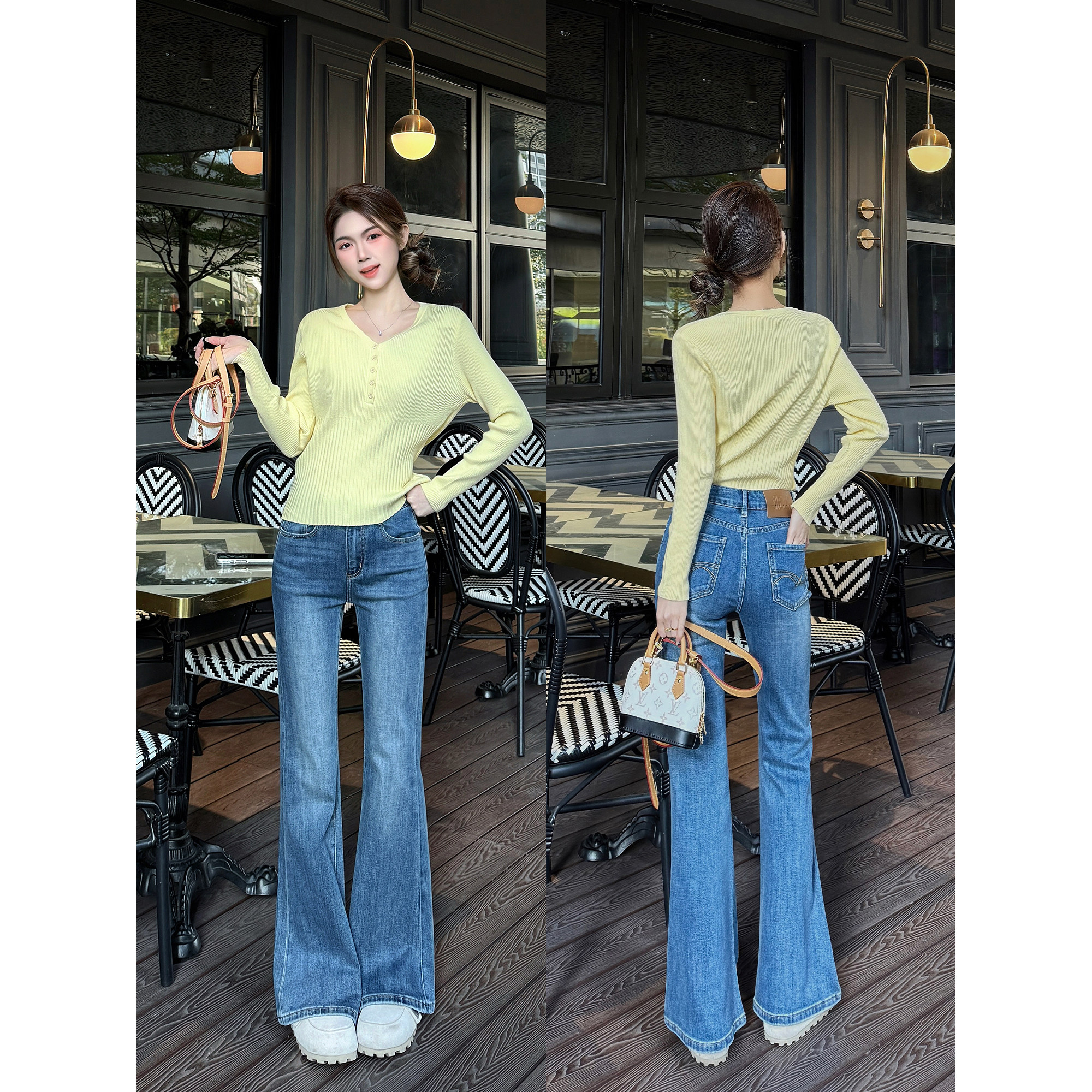 王家有鱼2026早春新款复古修身不贴腿微喇牛仔裤女款时尚百搭裤子