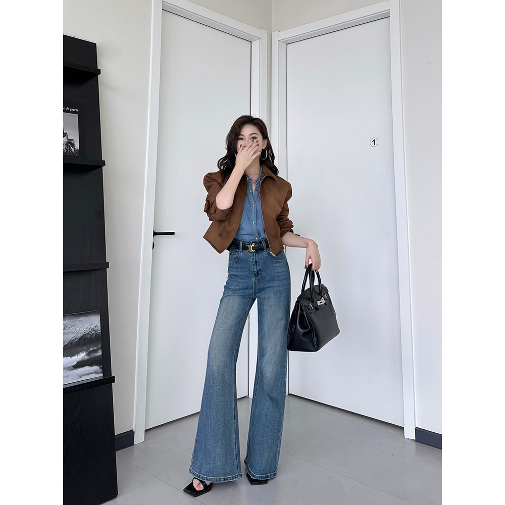 王家有鱼早秋不贴腿微喇牛仔裤女