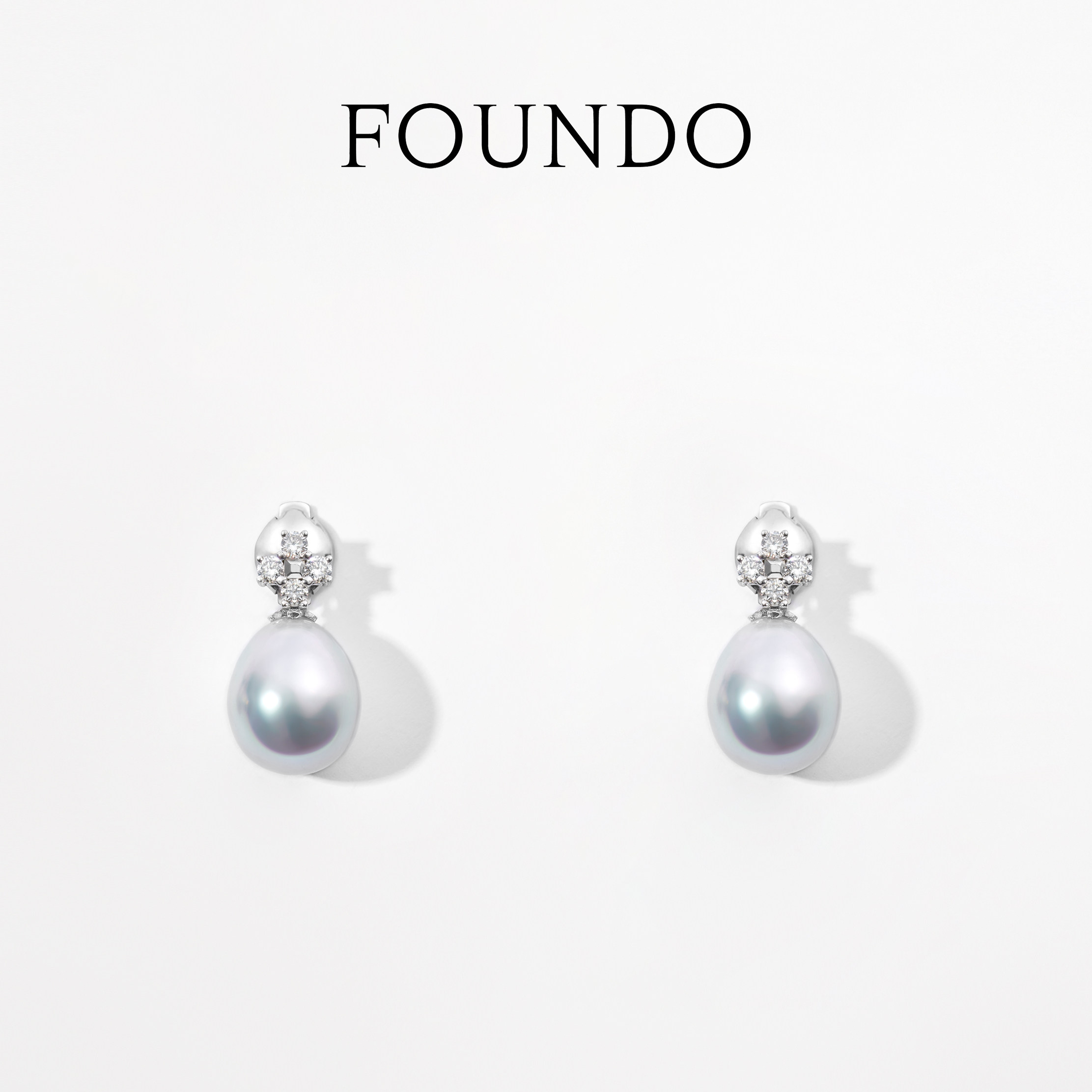 FOUNDO 十 CITIZEN CROSS 天然钻石水滴澳白深海珍珠18K白金耳环