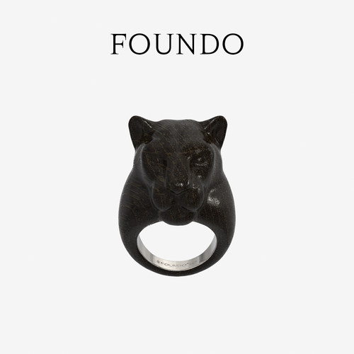FOUNDO黑檀木豹头戒指