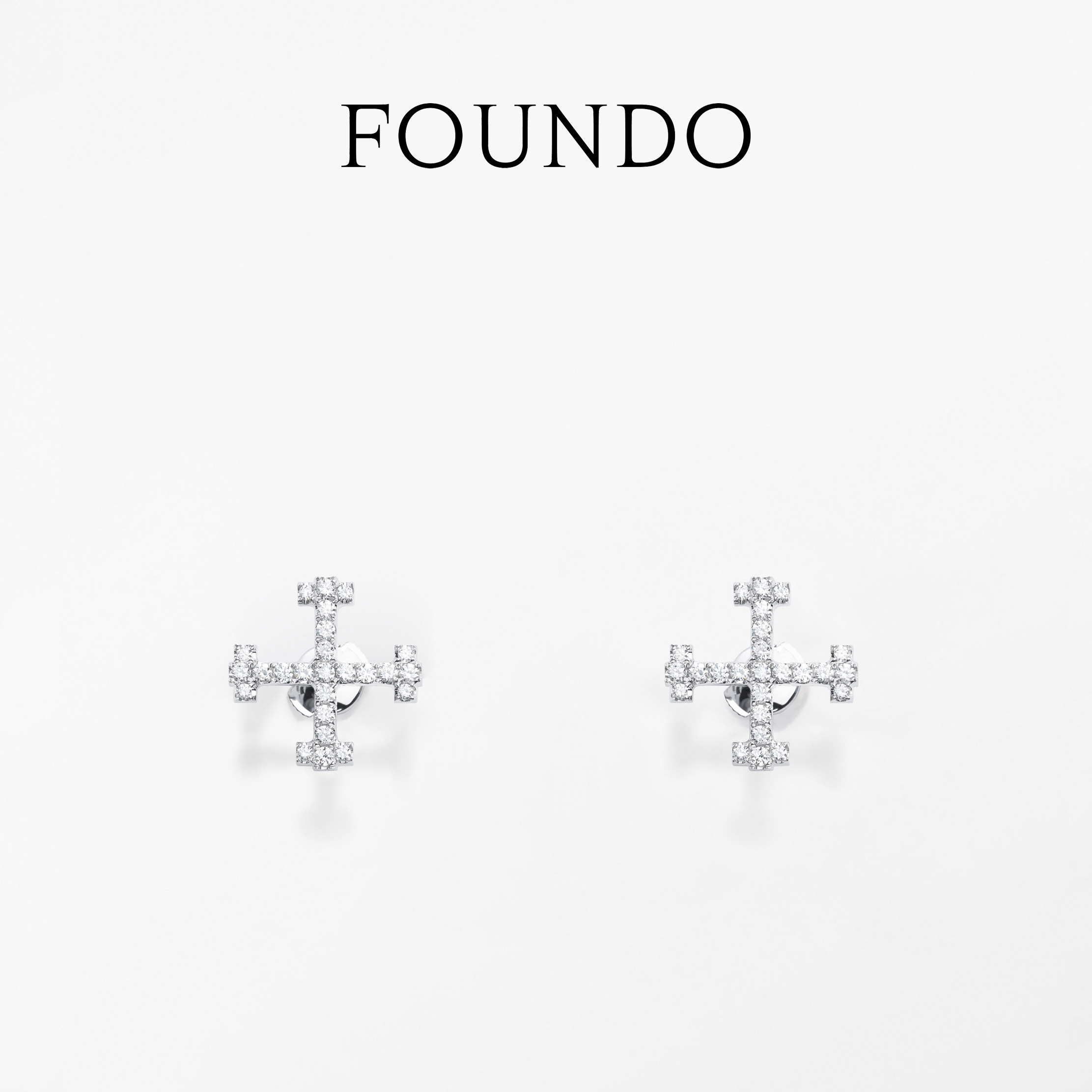 [经典款] FOUNDO/丰十 十CITIZEN CROSS 18K白金满钻十字大号耳钉