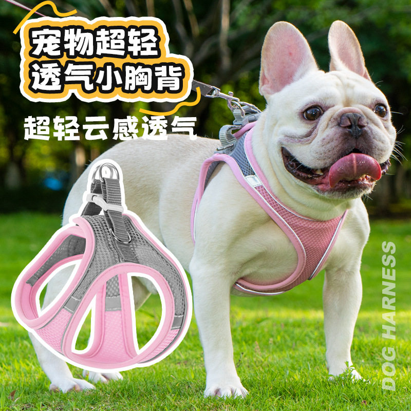 小型犬猫咪宠物牵引绳胸背带反光透气狗绳子泰迪牵引带扁绳子伸缩