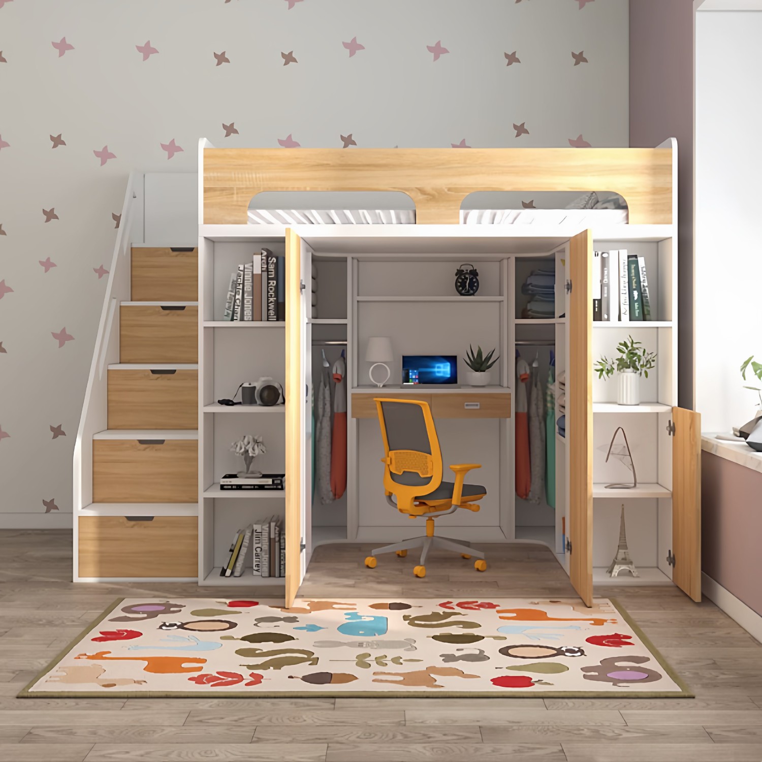 定制实木上床下柜多功能组合床衣帽间衣柜床一体小户型儿童半高床