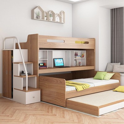 迈冠实木高低床双层床小户型儿童床子母床带拖床上下床可定制书桌