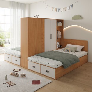 互不干扰姐弟床子母床双人床小户型衣柜一体储物床儿童隔断床定制