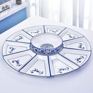 青花瓷拼盘餐具组合创意圆形家用炒菜盘子釉下彩手工盘子 抖音同款