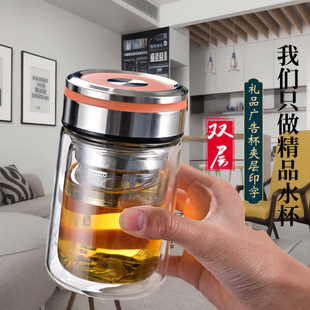 可爱水杯批发 玻璃杯耐热透明双层带盖家用杯子玻璃耐高温新款