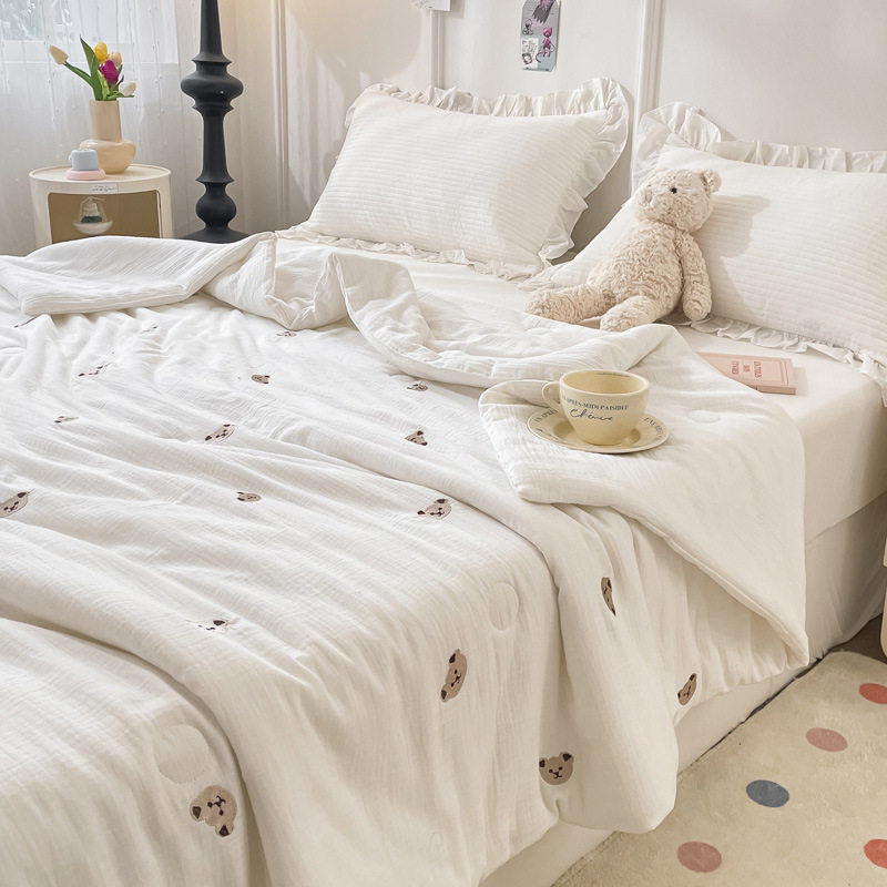 A类母婴级双层纱刺绣大豆夏凉被全棉学生宿舍空调被春秋被卡通被