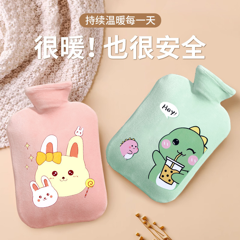 注水热水袋卡通可爱风暖手袋毛绒暖宝宝印花灌水式小型便携