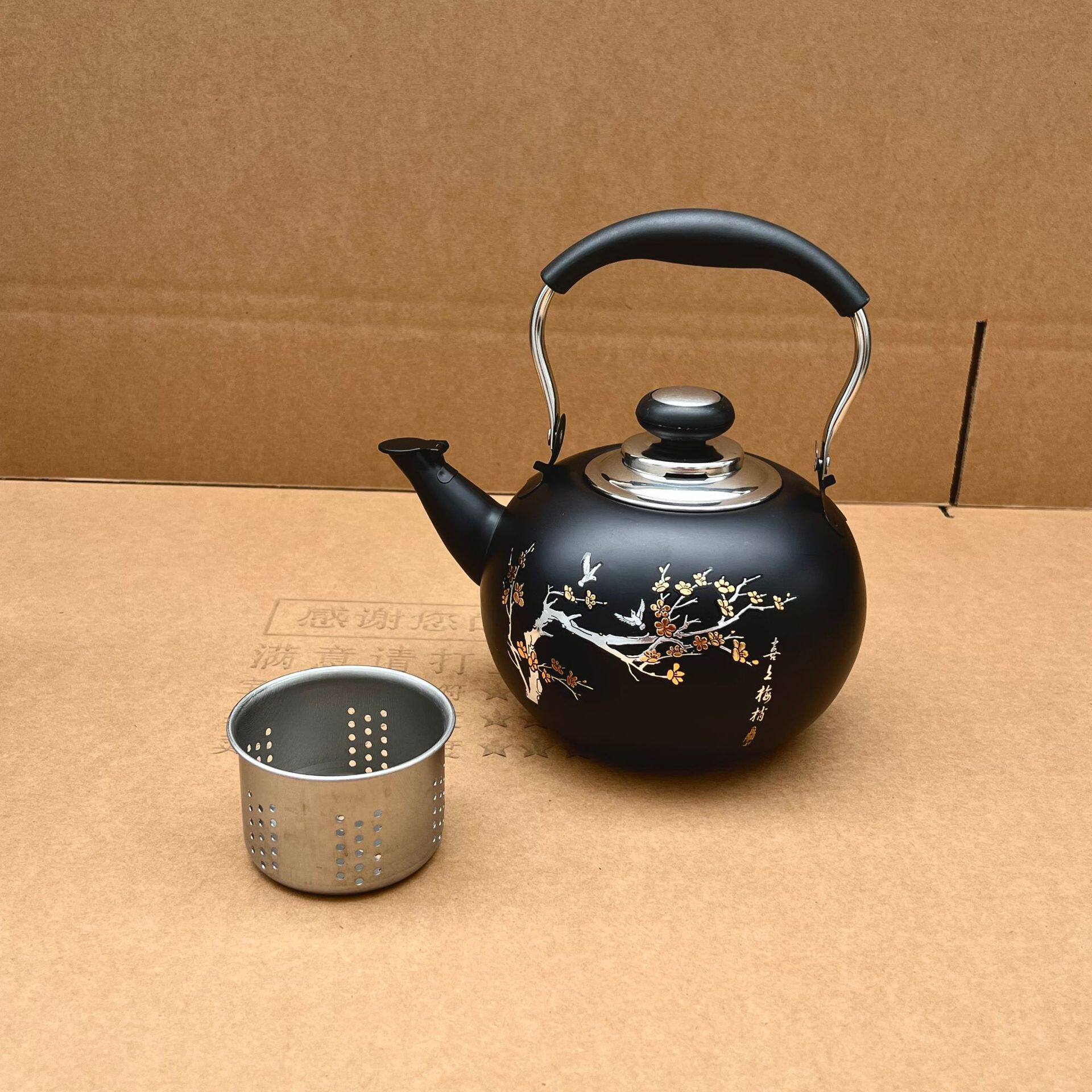 加厚不锈钢餐厅茶壶饭店酒店泡茶壶黑色古典小茶艺壶电磁炉烧